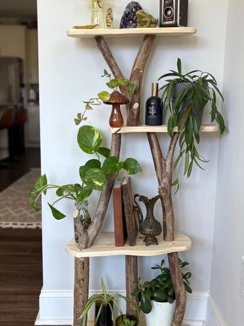 ✨🪾Handmade plant fairy decor shelf - 5 tiered corner Shelf - raw Natural wood